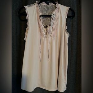 Express Womens Light Pink Blouse Top Medium Sleeveless Lace Ruffle.